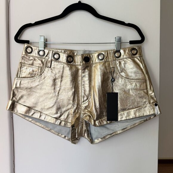 NWT One Teaspoon Heartbreak Hotel Leather Bandits Shorts in Gold Metallic 27 - Picture 3 of 14